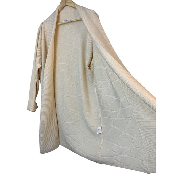 Gispa Wool Cardigan Textured XL Oversized Shawl Collar Beige Italy RAA10425 - Picture 2 of 6